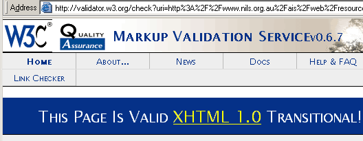 Figura de parte da janela do navegador contendo a pagina de resultados do validador HTML do W3C
