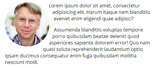 Screenshot mostrando um avatar circular de usuário com texto fluindo ao redor.